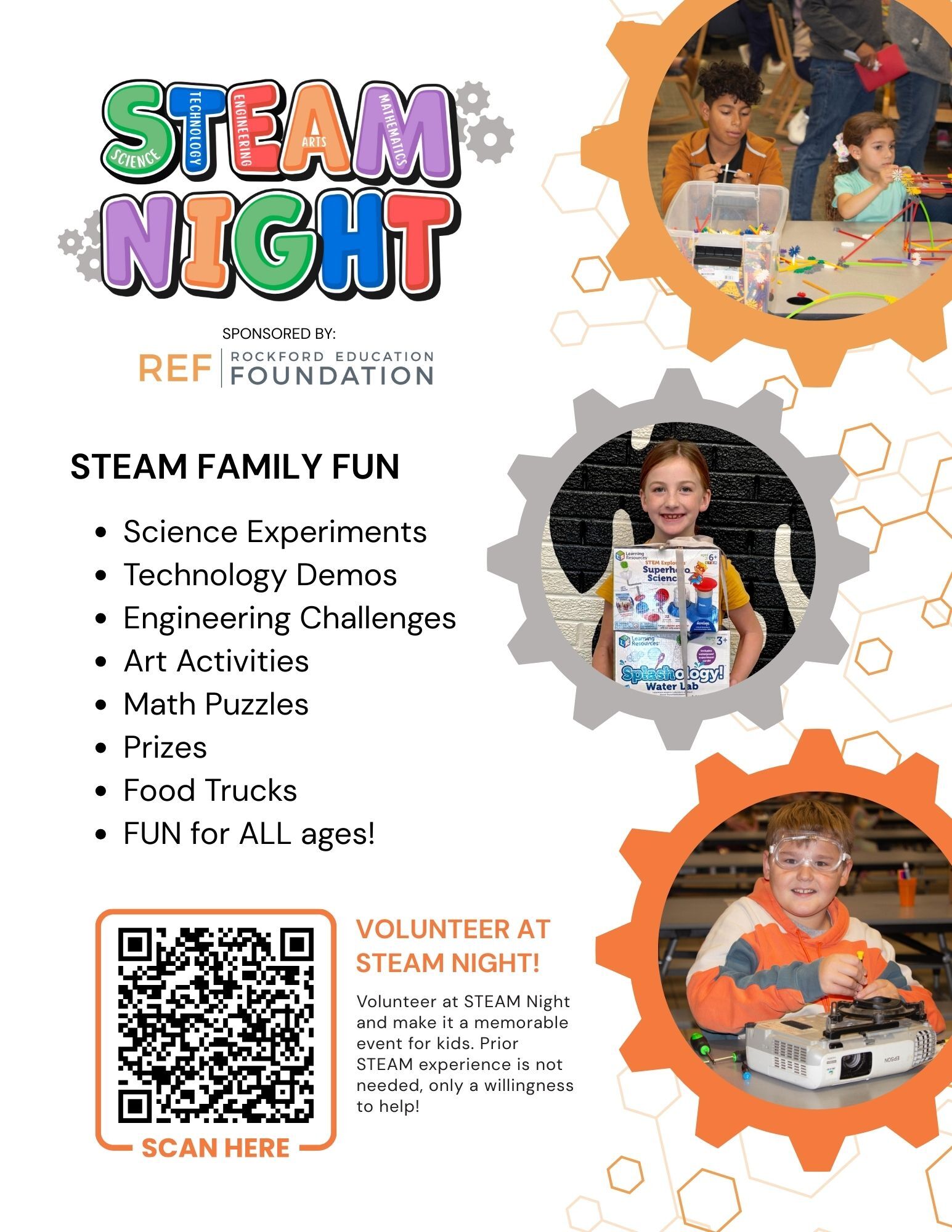 Steam Family Fun  Science Experiments, Technology Demos, Engineering Challenges, Art Activities, Math Puzzles, Prizes, Food Trucks, Fun for All Ages!