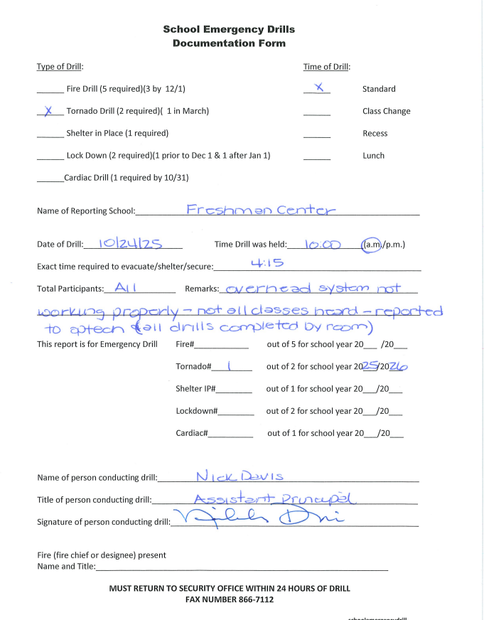 Signed Documentation Drill