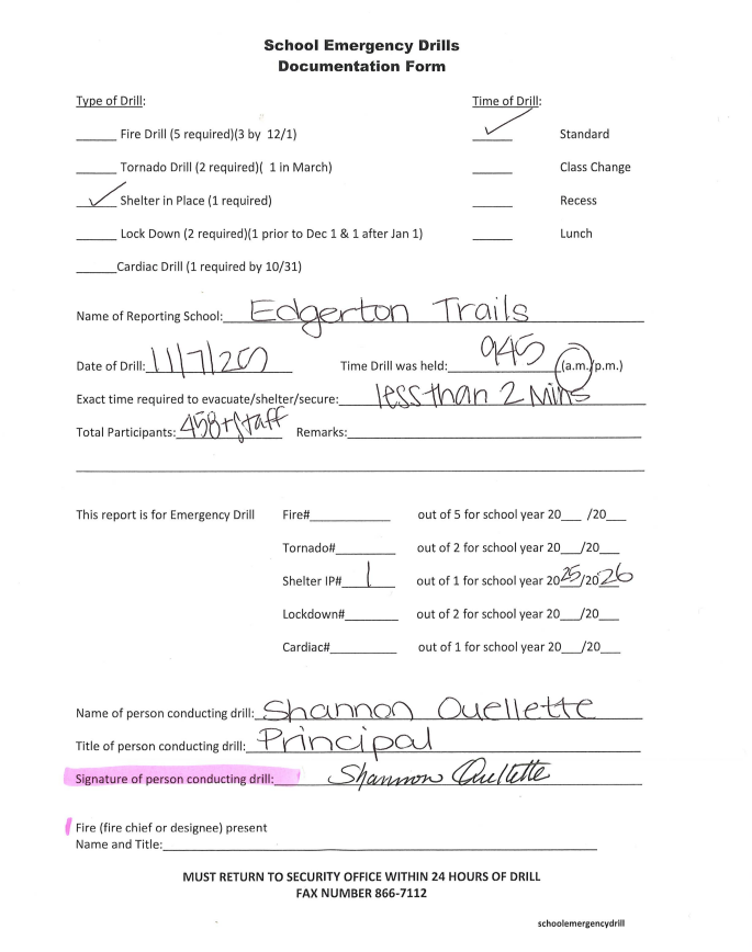 Signed Documentation Drills