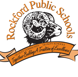 Rockford ram log, with Rockford Public Schools wrapping hover its head